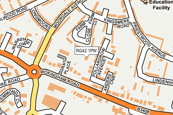 RG42 1PW map - OS OpenMap – Local (Ordnance Survey) RG42 1PW map - OS OpenMap – Local (Ordnance Survey)