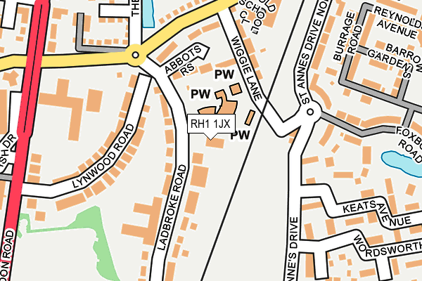 RH1 1JX map - OS OpenMap – Local (Ordnance Survey) RH1 1JX map - OS OpenMap – Local (Ordnance Survey)