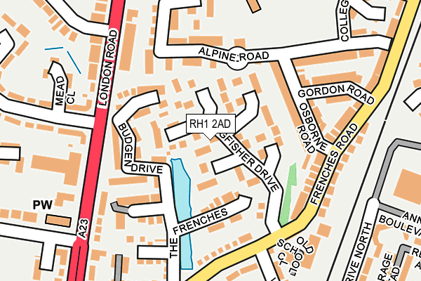 RH1 2AD map - OS OpenMap – Local (Ordnance Survey) RH1 2AD map - OS OpenMap – Local (Ordnance Survey)