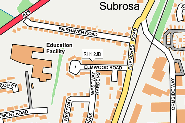 RH1 2JD map - OS OpenMap – Local (Ordnance Survey) RH1 2JD map - OS OpenMap – Local (Ordnance Survey)