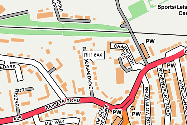 RH1 6AX map - OS OpenMap – Local (Ordnance Survey) RH1 6AX map - OS OpenMap – Local (Ordnance Survey)