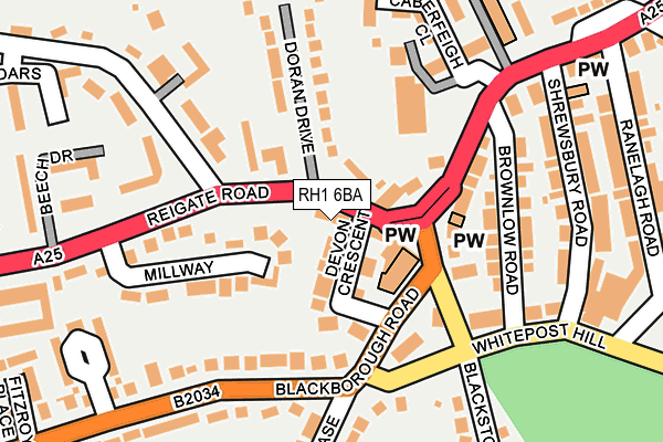 RH1 6BA map - OS OpenMap – Local (Ordnance Survey) RH1 6BA map - OS OpenMap – Local (Ordnance Survey)