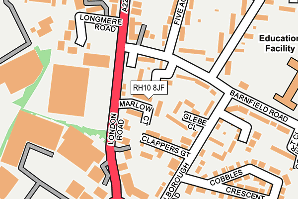 RH10 8JF map - OS OpenMap – Local (Ordnance Survey) RH10 8JF map - OS OpenMap – Local (Ordnance Survey)