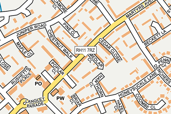 RH11 7RZ map - OS OpenMap – Local (Ordnance Survey) RH11 7RZ map - OS OpenMap – Local (Ordnance Survey)