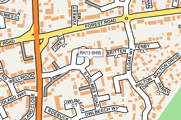 RH13 6HW map - OS OpenMap – Local (Ordnance Survey) RH13 6HW map - OS OpenMap – Local (Ordnance Survey)