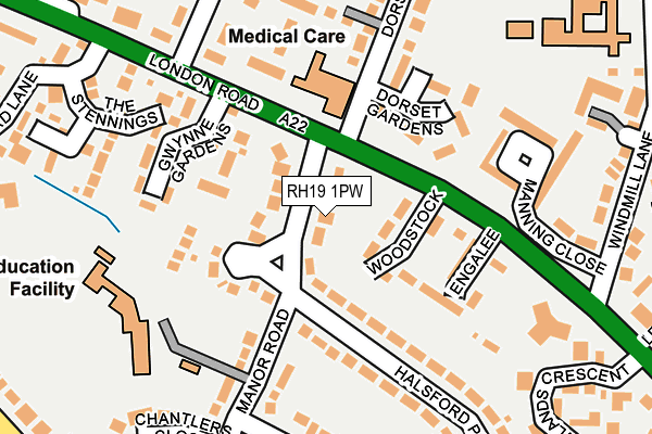 RH19 1PW map - OS OpenMap – Local (Ordnance Survey) RH19 1PW map - OS OpenMap – Local (Ordnance Survey)