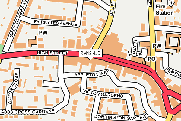 RM12 4JD map - OS OpenMap – Local (Ordnance Survey) RM12 4JD map - OS OpenMap – Local (Ordnance Survey)