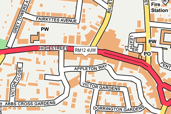 RM12 4UW map - OS OpenMap – Local (Ordnance Survey) RM12 4UW map - OS OpenMap – Local (Ordnance Survey)