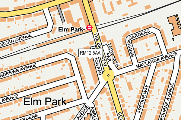 RM12 5AA map - OS OpenMap – Local (Ordnance Survey) RM12 5AA map - OS OpenMap – Local (Ordnance Survey)