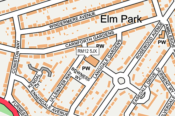 RM12 5JX map - OS OpenMap – Local (Ordnance Survey) RM12 5JX map - OS OpenMap – Local (Ordnance Survey)