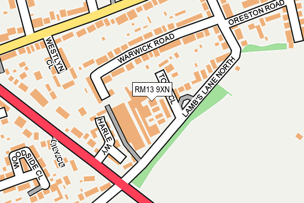 RM13 9XN map - OS OpenMap – Local (Ordnance Survey) RM13 9XN map - OS OpenMap – Local (Ordnance Survey)
