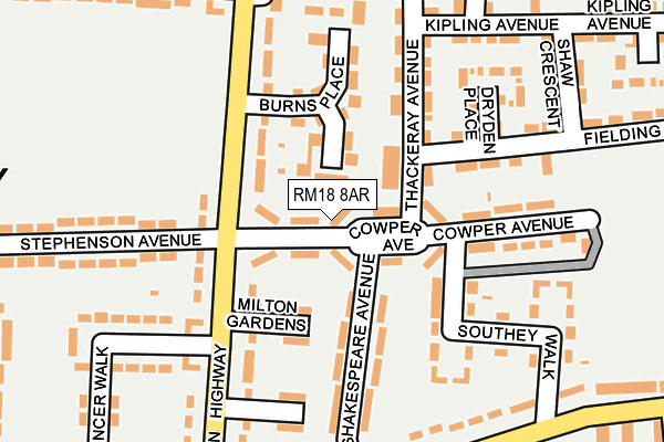 RM18 8AR map - OS OpenMap – Local (Ordnance Survey) RM18 8AR map - OS OpenMap – Local (Ordnance Survey)