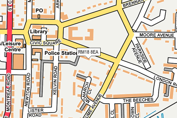 RM18 8EA map - OS OpenMap – Local (Ordnance Survey) RM18 8EA map - OS OpenMap – Local (Ordnance Survey)