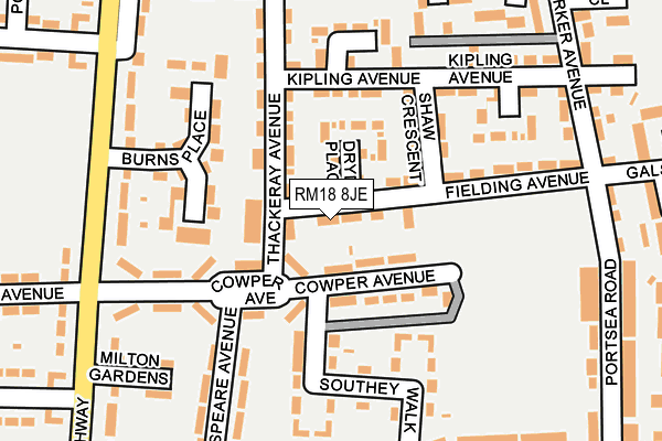 RM18 8JE map - OS OpenMap – Local (Ordnance Survey) RM18 8JE map - OS OpenMap – Local (Ordnance Survey)