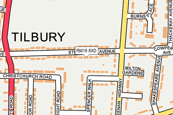 RM18 8XD map - OS OpenMap – Local (Ordnance Survey)