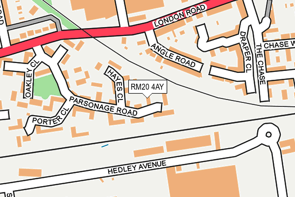 RM20 4AY map - OS OpenMap – Local (Ordnance Survey) RM20 4AY map - OS OpenMap – Local (Ordnance Survey)