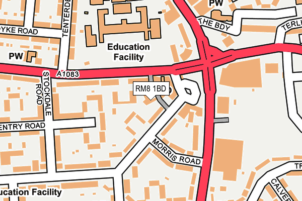 RM8 1BD map - OS OpenMap – Local (Ordnance Survey) RM8 1BD map - OS OpenMap – Local (Ordnance Survey)