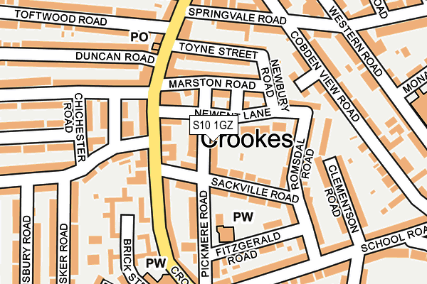 S10 1GZ map - OS OpenMap – Local (Ordnance Survey)