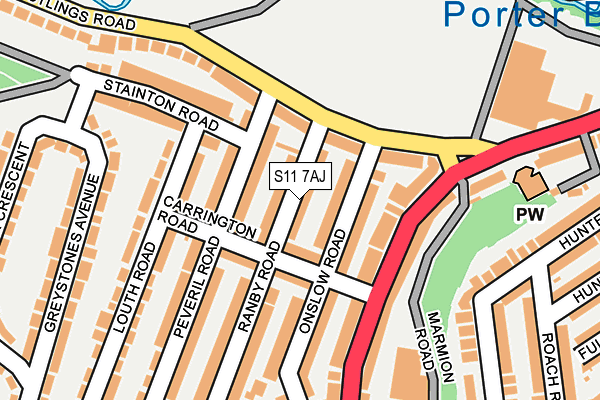 S11 7AJ map - OS OpenMap – Local (Ordnance Survey)