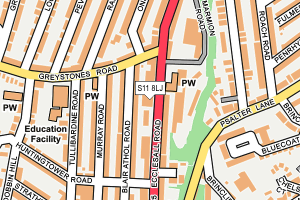 S11 8LJ map - OS OpenMap – Local (Ordnance Survey) S11 8LJ map - OS OpenMap – Local (Ordnance Survey)