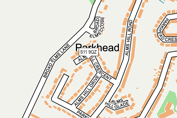 S11 9QZ map - OS OpenMap – Local (Ordnance Survey)