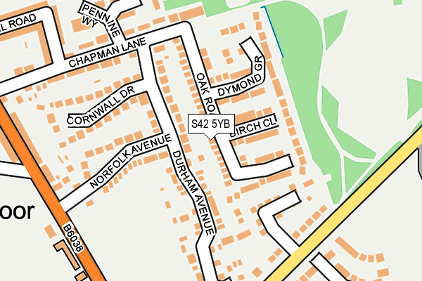S42 5YB map - OS OpenMap – Local (Ordnance Survey) S42 5YB map - OS OpenMap – Local (Ordnance Survey)