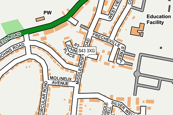 S43 3XG map - OS OpenMap – Local (Ordnance Survey) S43 3XG map - OS OpenMap – Local (Ordnance Survey)