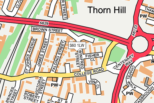 S60 1LW map - OS OpenMap – Local (Ordnance Survey)