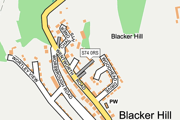 S74 0RS map - OS OpenMap – Local (Ordnance Survey)