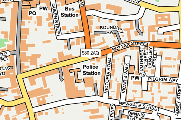 S80 2AQ map - OS OpenMap – Local (Ordnance Survey)