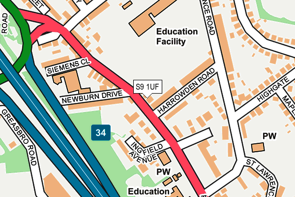 S9 1UF map - OS OpenMap – Local (Ordnance Survey) S9 1UF map - OS OpenMap – Local (Ordnance Survey)