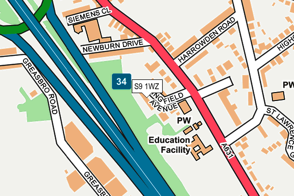 S9 1WZ map - OS OpenMap – Local (Ordnance Survey) S9 1WZ map - OS OpenMap – Local (Ordnance Survey)