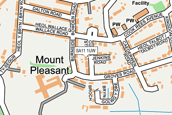 SA11 1UW map - OS OpenMap – Local (Ordnance Survey) SA11 1UW map - OS OpenMap – Local (Ordnance Survey)