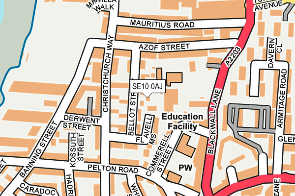 SE10 0AJ map - OS OpenMap – Local (Ordnance Survey)