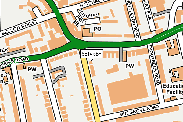 SE14 5BF map - OS OpenMap – Local (Ordnance Survey) SE14 5BF map - OS OpenMap – Local (Ordnance Survey)