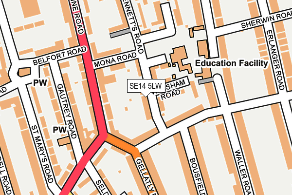 SE14 5LW map - OS OpenMap – Local (Ordnance Survey)