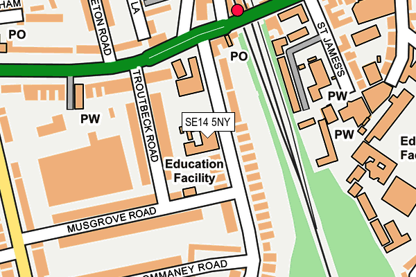 SE14 5NY map - OS OpenMap – Local (Ordnance Survey) SE14 5NY map - OS OpenMap – Local (Ordnance Survey)