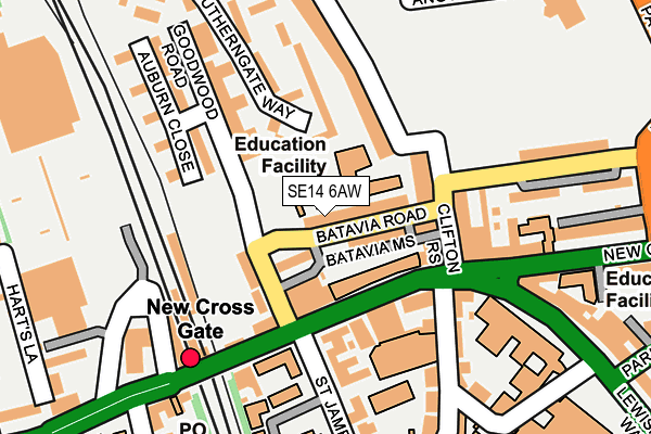 SE14 6AW map - OS OpenMap – Local (Ordnance Survey)