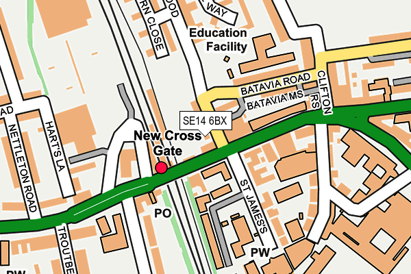SE14 6BX map - OS OpenMap – Local (Ordnance Survey) SE14 6BX map - OS OpenMap – Local (Ordnance Survey)