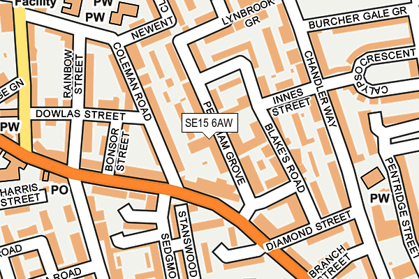SE15 6AW map - OS OpenMap – Local (Ordnance Survey) SE15 6AW map - OS OpenMap – Local (Ordnance Survey)