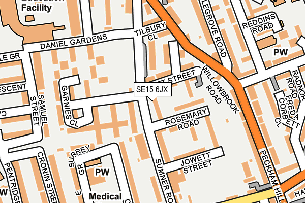 SE15 6JX map - OS OpenMap – Local (Ordnance Survey) SE15 6JX map - OS OpenMap – Local (Ordnance Survey)