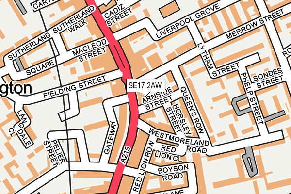 SE17 2AW map - OS OpenMap – Local (Ordnance Survey) SE17 2AW map - OS OpenMap – Local (Ordnance Survey)