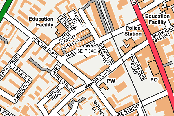 SE17 3AQ map - OS OpenMap – Local (Ordnance Survey) SE17 3AQ map - OS OpenMap – Local (Ordnance Survey)