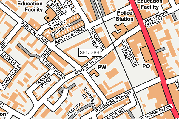 SE17 3BH map - OS OpenMap – Local (Ordnance Survey) SE17 3BH map - OS OpenMap – Local (Ordnance Survey)