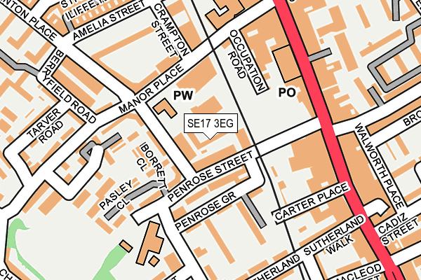 SE17 3EG map - OS OpenMap – Local (Ordnance Survey) SE17 3EG map - OS OpenMap – Local (Ordnance Survey)