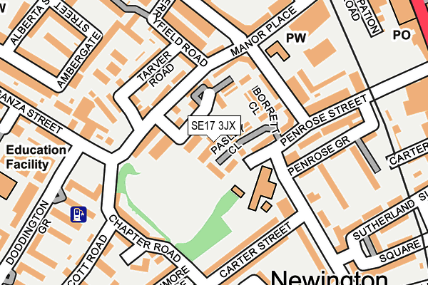 SE17 3JX map - OS OpenMap – Local (Ordnance Survey) SE17 3JX map - OS OpenMap – Local (Ordnance Survey)