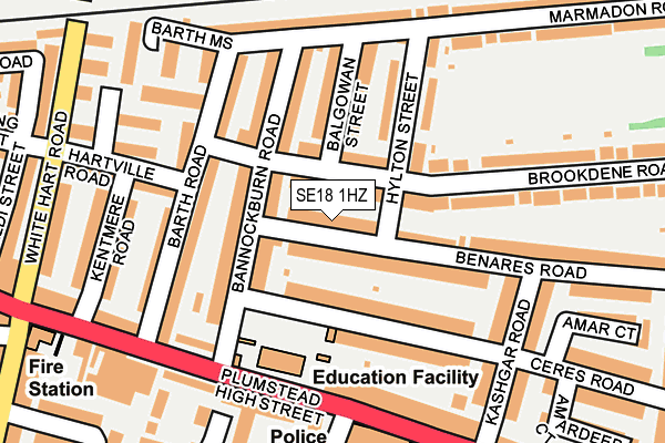 SE18 1HZ map - OS OpenMap – Local (Ordnance Survey)