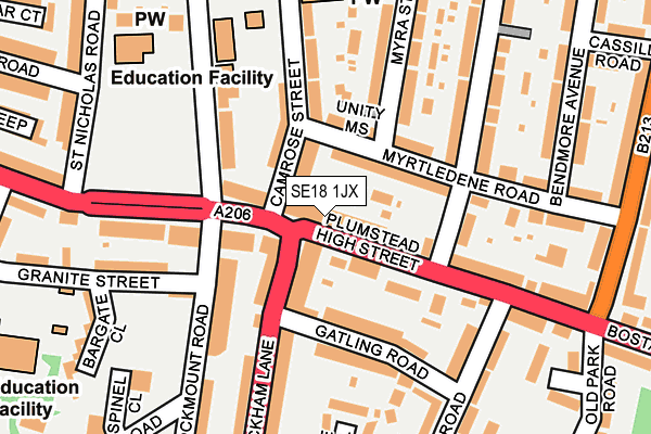 SE18 1JX map - OS OpenMap – Local (Ordnance Survey) SE18 1JX map - OS OpenMap – Local (Ordnance Survey)