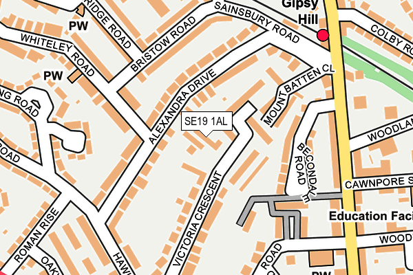 SE19 1AL map - OS OpenMap – Local (Ordnance Survey) SE19 1AL map - OS OpenMap – Local (Ordnance Survey)