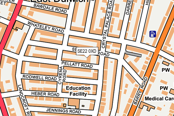 SE22 0XD map - OS OpenMap – Local (Ordnance Survey)